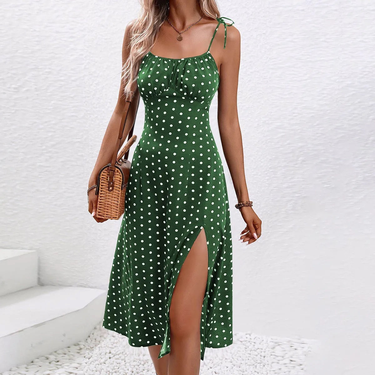 Summer Green & White Dot Dress